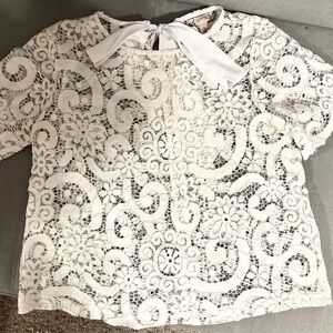 Nanette Lepore White Lace Top with Bow Accent